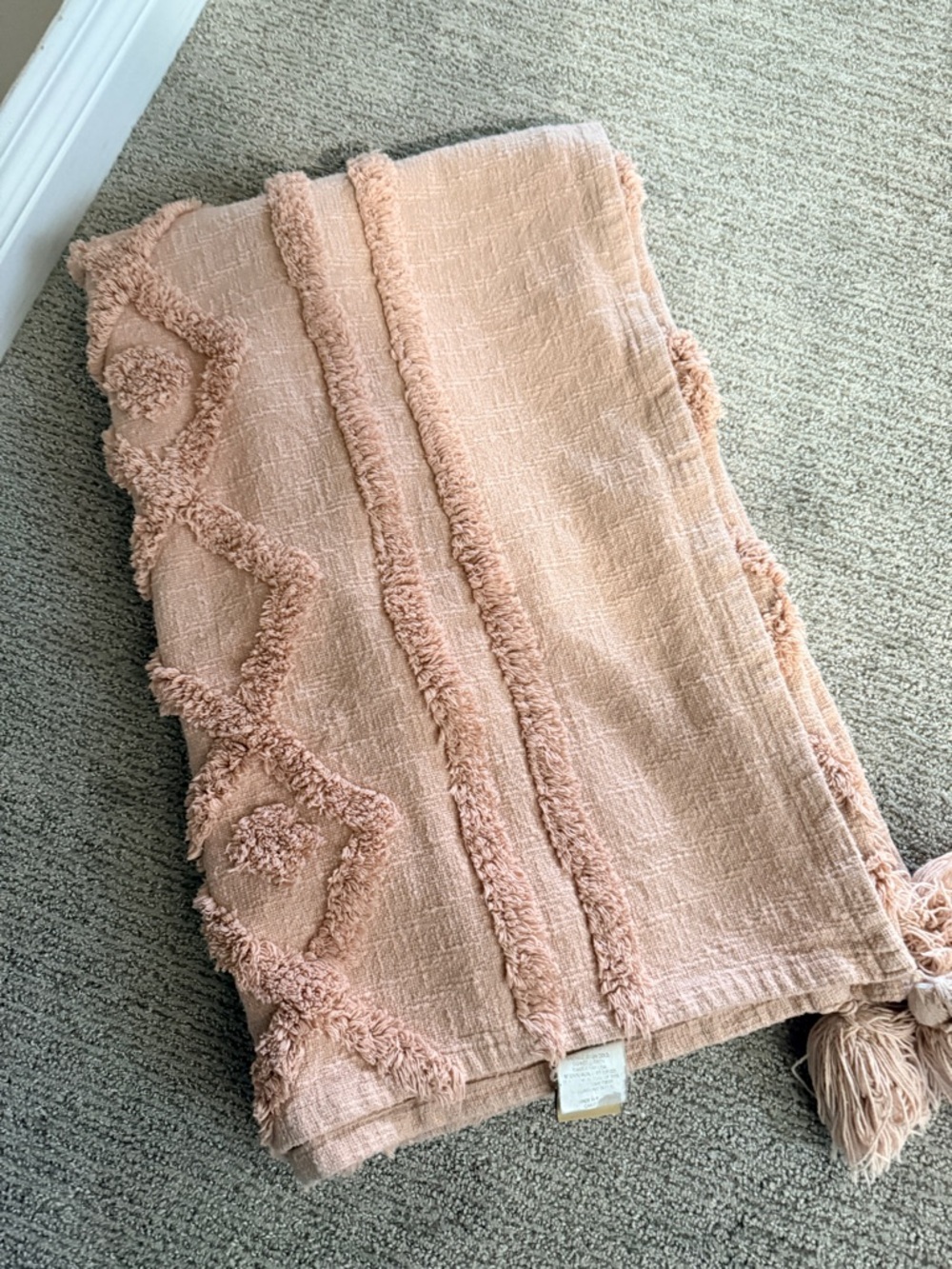 Blush Pink Decorative Tassel Throw Blanket